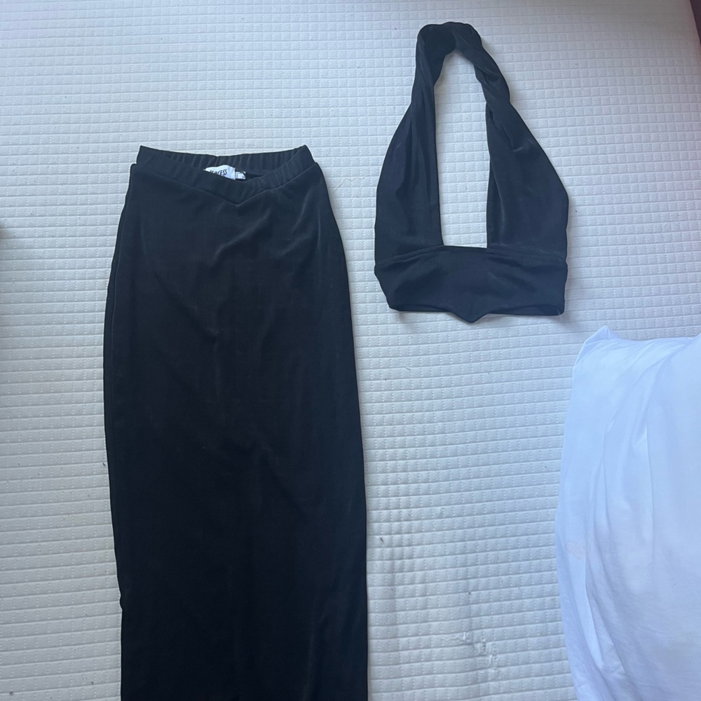 Black Halter Top and Skirt Set